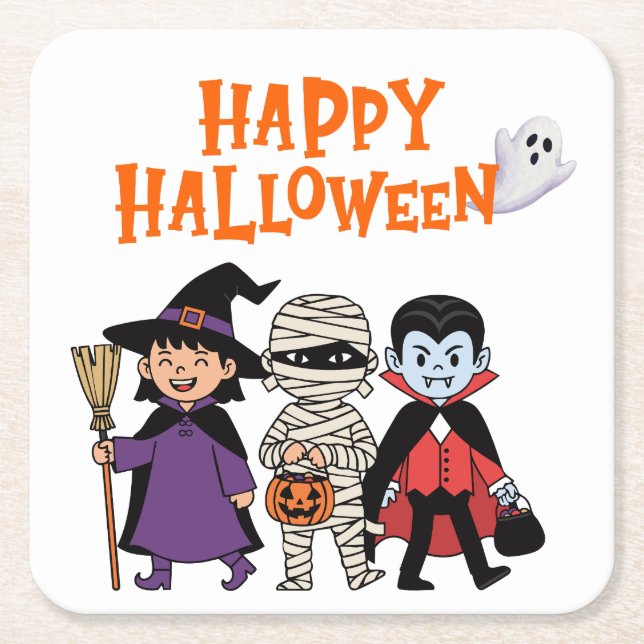 Porta-copo De Papel Quadrado Happy Halloween Paper Coaster (Frente)