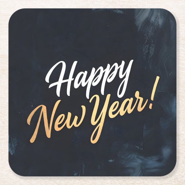 Porta-copo De Papel Quadrado Happy New Year Deep Blue Strokes (Frente)