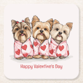 Porta-copo De Papel Quadrado Happy Valentines Day Yorkshire Terrier Dogs