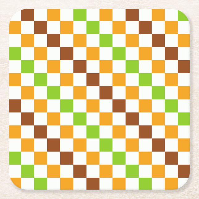 Porta-copo De Papel Quadrado Harvest diagonal checkerboard pattern (Frente)