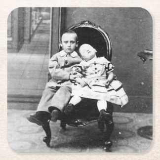 Porta-copo De Papel Quadrado Haunting Vintage Sibling Portrait