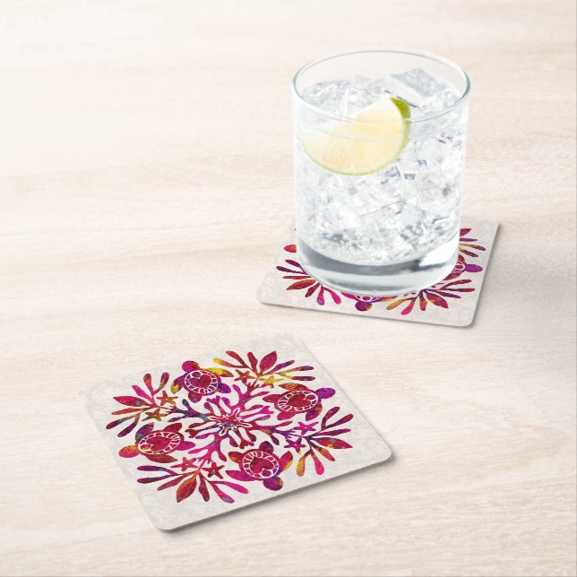 Porta-copo De Papel Quadrado Havaiana Quilt Honu (tartaruga marinha) (Insitu)