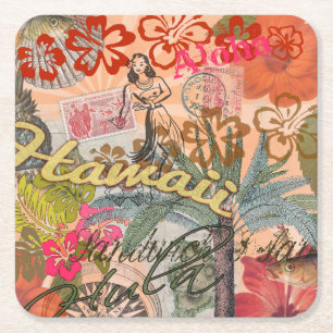Porta-copo De Papel Quadrado Hawaii Hula Viagem Flower Vintage