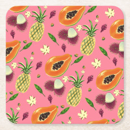 Porta-copo De Papel Quadrado Hawaiian Tropical Fruit Pattern Coaster Coral