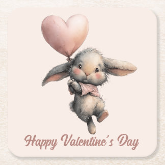 Porta-copo De Papel Quadrado Heart Balloon Bunny for Valentines