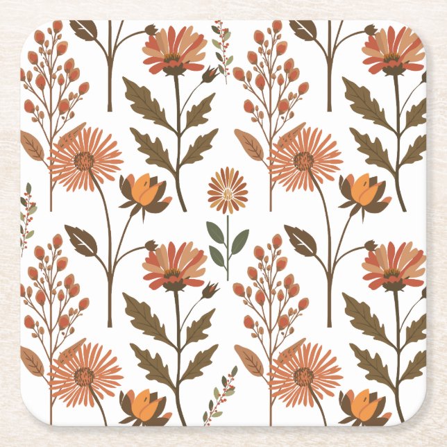 Porta-copo De Papel Quadrado Herbstliches Blumenarrangement (Frente)