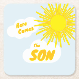 Porta-copo De Papel Quadrado Here Comes The Son Boy Baby Shower