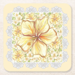 Porta-copo De Papel Quadrado Hibiscus & lace AMARELO