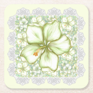 Porta-copo De Papel Quadrado Hibiscus & lace WHITE