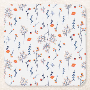 Porta-copo De Papel Quadrado Hibiscus Watercolor Blooming Botânico Sem Costura