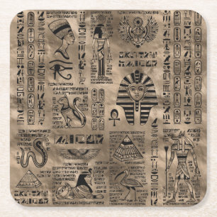 Porta-copo De Papel Quadrado Hieroglyphs e deidades egípcios - ouro luxuoso