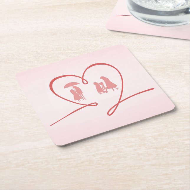Porta-copo De Papel Quadrado História de Amor, Proposta de Papel Coaster (Inclinado)
