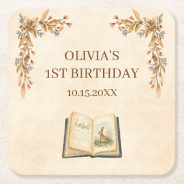 Porta-copo De Papel Quadrado História vintage para primeiro aniversário