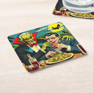 Porta-copo De Papel Quadrado Histórias em quadrinhos Vintage Horror Vampire