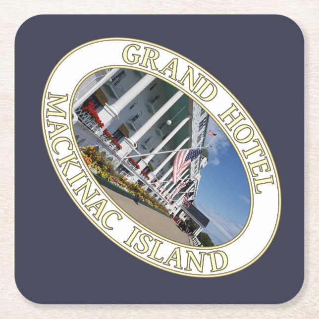 Porta-copo De Papel Quadrado Historical Grand Hotel em Mackinac Island, Michiga (Frente)