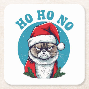 Porta-copo De Papel Quadrado Ho ho não - gato de papai noel engraçado e rabugen