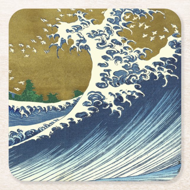 Porta-copo De Papel Quadrado Hokusai Big Wave Japão Art (Frente)