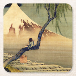 Porta-copo De Papel Quadrado Hokusai Boy Vivendo o Monte Fuji Japonês