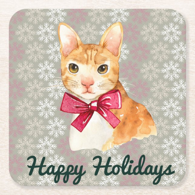 Porta-copo De Papel Quadrado Holiday Orange Tabby (Frente)