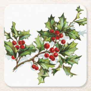 Porta-copo De Papel Quadrado Holly Berries 001