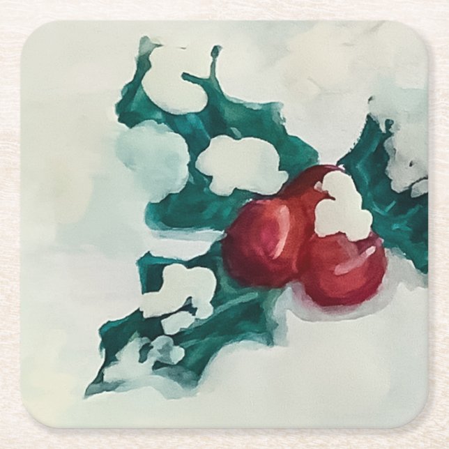 Porta-copo De Papel Quadrado Holly na neve (Frente)