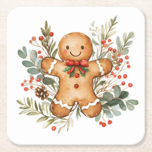 Porta-copo De Papel Quadrado Homem de gengibre de Natal