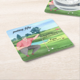 Porta-copo De Papel Quadrado Homem Golfe Colocando Cinquenta Aniversário de 50 
