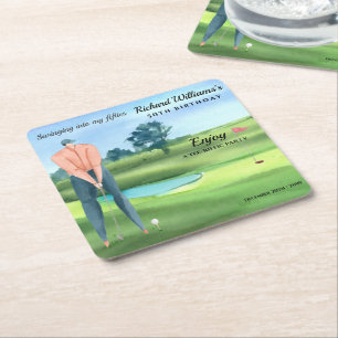 Porta-copo De Papel Quadrado Homem Jogador de Golfe Balançando no Meu 50º Anive