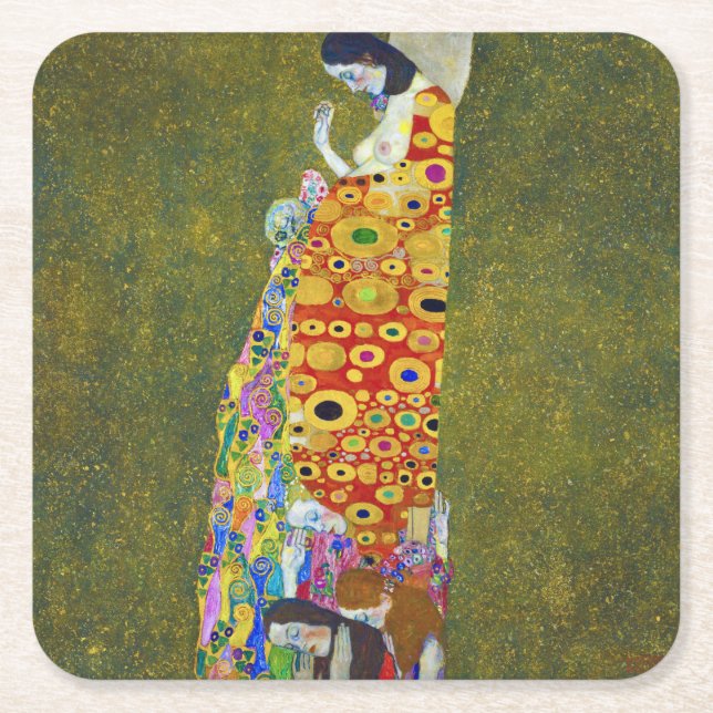Porta-copo De Papel Quadrado Hope, Gustav Klimt (Frente)
