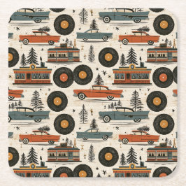 Porta-copo De Papel Quadrado Hora do Cocktail de Natal Retro Record