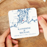Porta-copo De Papel Quadrado Hora do Cocktail do Partido de Boas-vindas do Newp<br><div class="desc">Aumente o seu casamento no Newport, Rhode Island com o nosso encantador casamento Zazzle, favorito a coasters de papel! Apresentando um elegante design azul-marinho, inspirado no mapa pitoresco da Baía de Narragansett, essas portas copos são perfeitas para sua festa de boas-vindas ou hora do coquetel. Ideal para locais como The...</div>