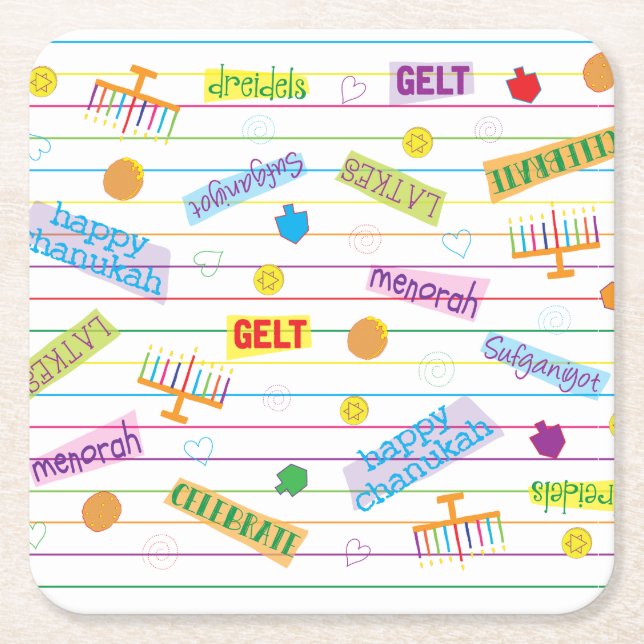 Porta-copo De Papel Quadrado Hora do Festa Chanukah (Frente)