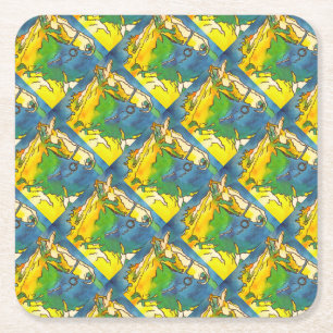 Porta-copo De Papel Quadrado "Horse and Bridle Colorful Black Outline Art" #ho