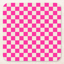 Porta-copo De Papel Quadrado Hot pink and tan checkerboard pattern