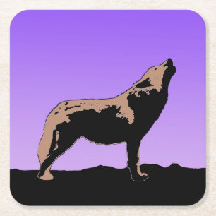 Porta-copo De Papel Quadrado Howling Wolf no Sunset - Arte Original da Vida Sel