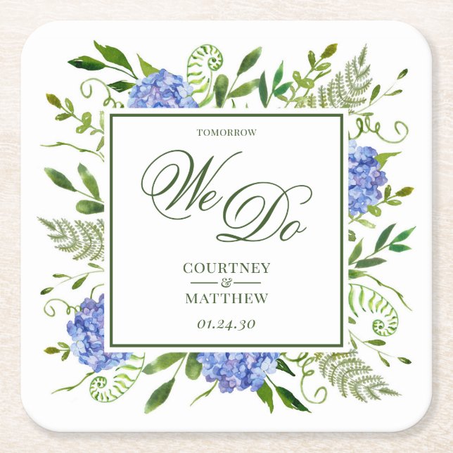 Porta-copo De Papel Quadrado Hydrangea Azul Amanhã Nós Fazemos (Frente)