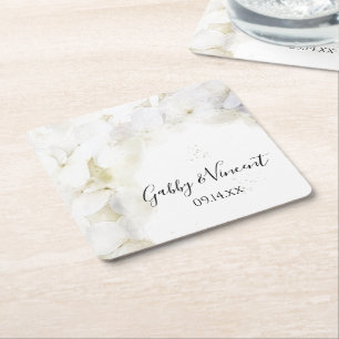 Porta-copo De Papel Quadrado Hydrangea Branca Flores Aquarela Casamento