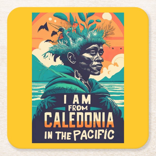 Porta-copo De Papel Quadrado I am from Caledonia, Nouvelle-Calédonie, kanak (Frente)