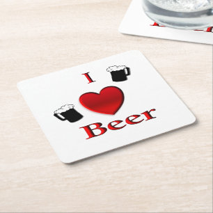 Porta-copo De Papel Quadrado I Heart Beer Design