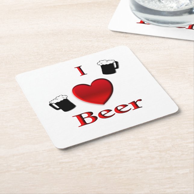 Porta-copo De Papel Quadrado I Heart Beer Design (Inclinado)