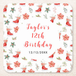 Porta-copo De Papel Quadrado Ice Skating Birthday Party Red