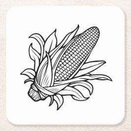 Porta-copo De Papel Quadrado Ícone de espiga de milho preto e branco com folhas