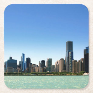 Porta-copo De Papel Quadrado Ideia da skyline de Chicago pelo Lago Michigan