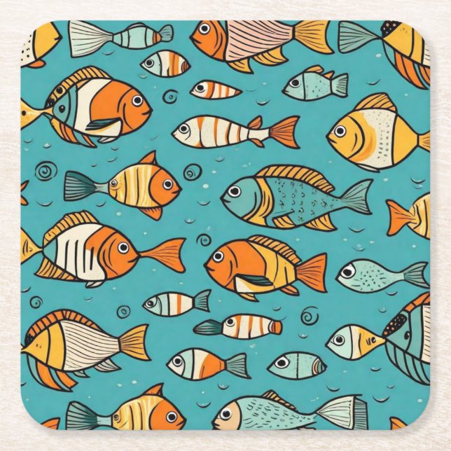 Porta-copo De Papel Quadrado Ideias de presentes de padrão de peixe (Frente)