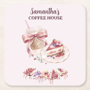 Porta-copo De Papel Quadrado Identidade Visual de Cafés e Patisserias em Aquare