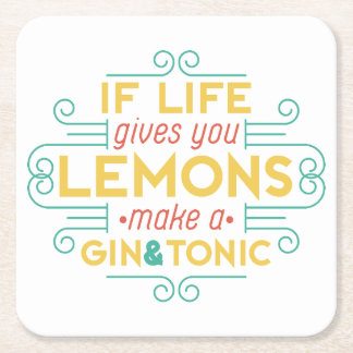 Porta-copo De Papel Quadrado If life gives you lemons, make gin and tonic