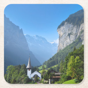 Porta-copo De Papel Quadrado Igreja no Vale de Lauterbrunnen, Suiça