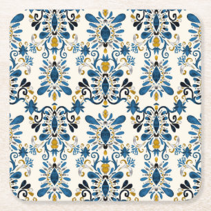 Porta-copo De Papel Quadrado Ikat tie-dye, tribal watercolor