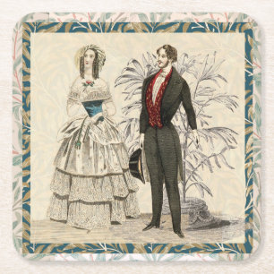 Porta-copo De Papel Quadrado Ilustração de casamento vitoriano vintage de 1844