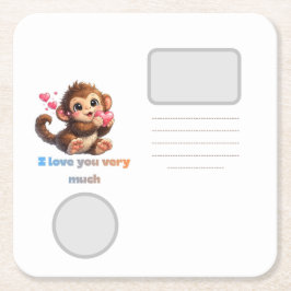 Porta-copo De Papel Quadrado Ilustração de Citação Romântica de Macaco Fofo